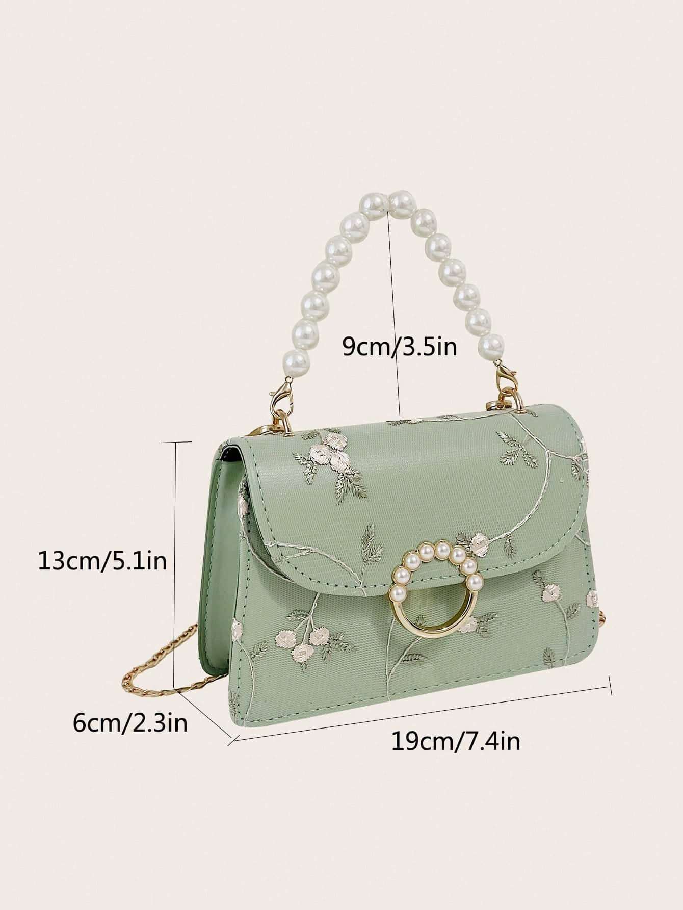Women Fashionable Pearl Hand-Held Small Square Bag