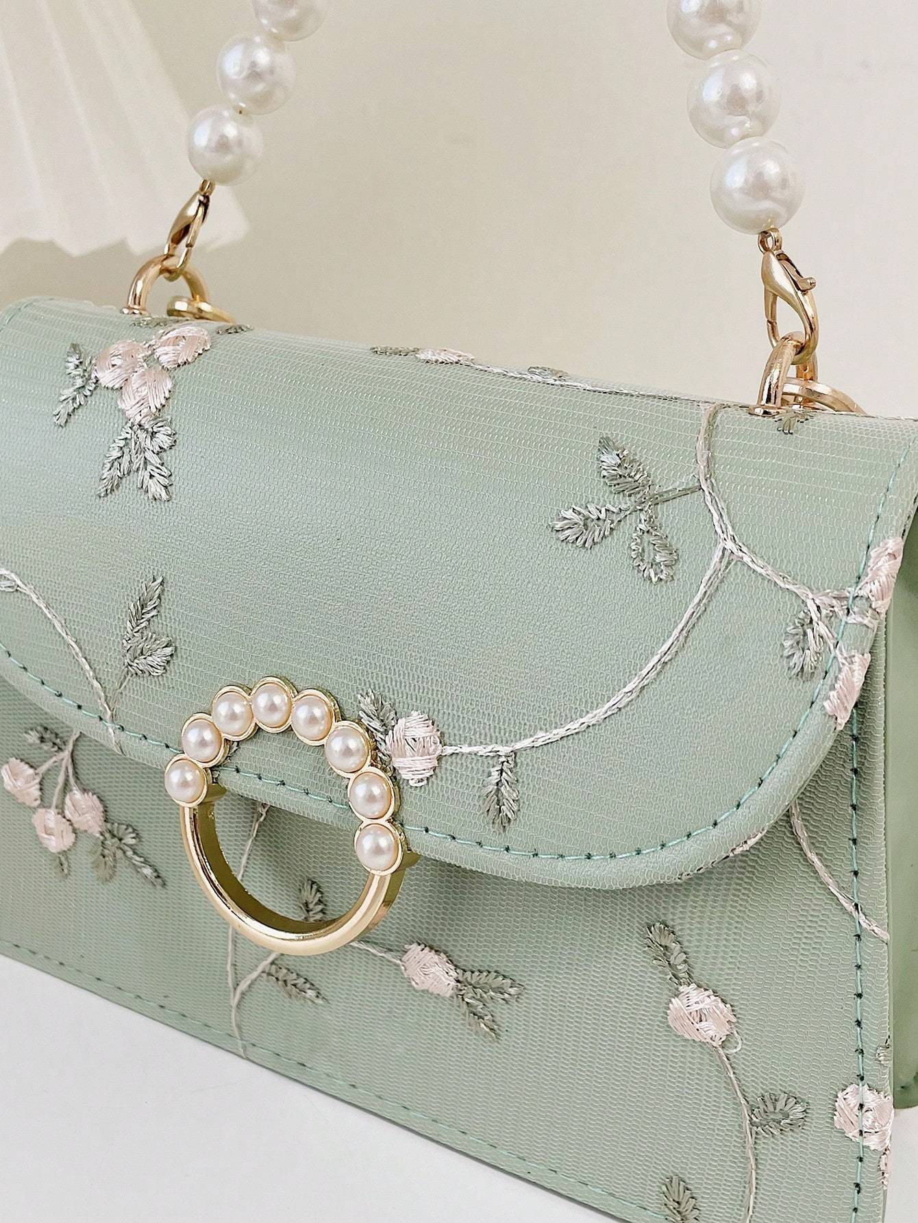 Women Fashionable Pearl Hand-Held Small Square Bag