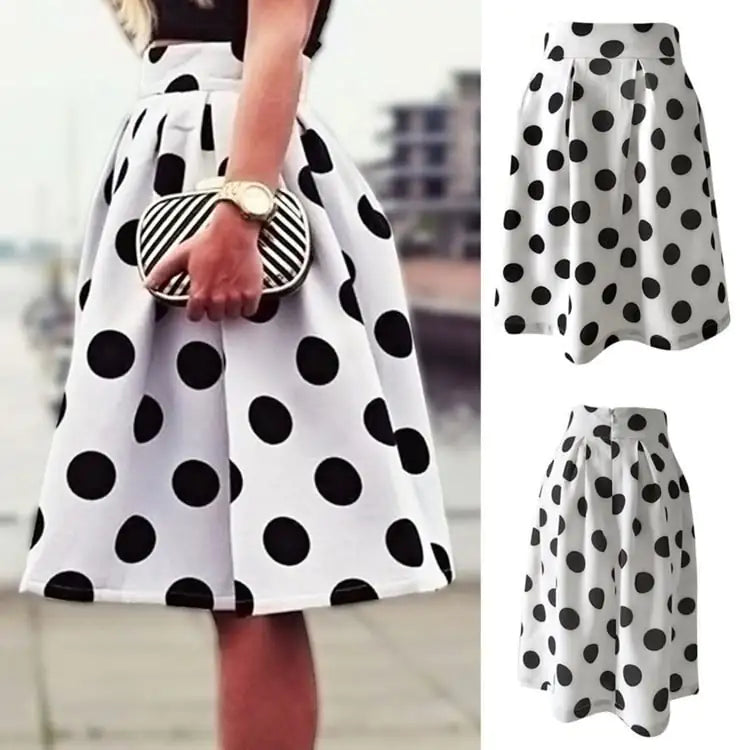 Elevé Luxe Chic Polka Dot Pleated Skirt