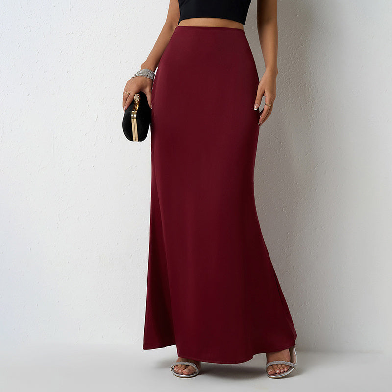 Women's Elegant Satin High Waist Flared Midi Skirt