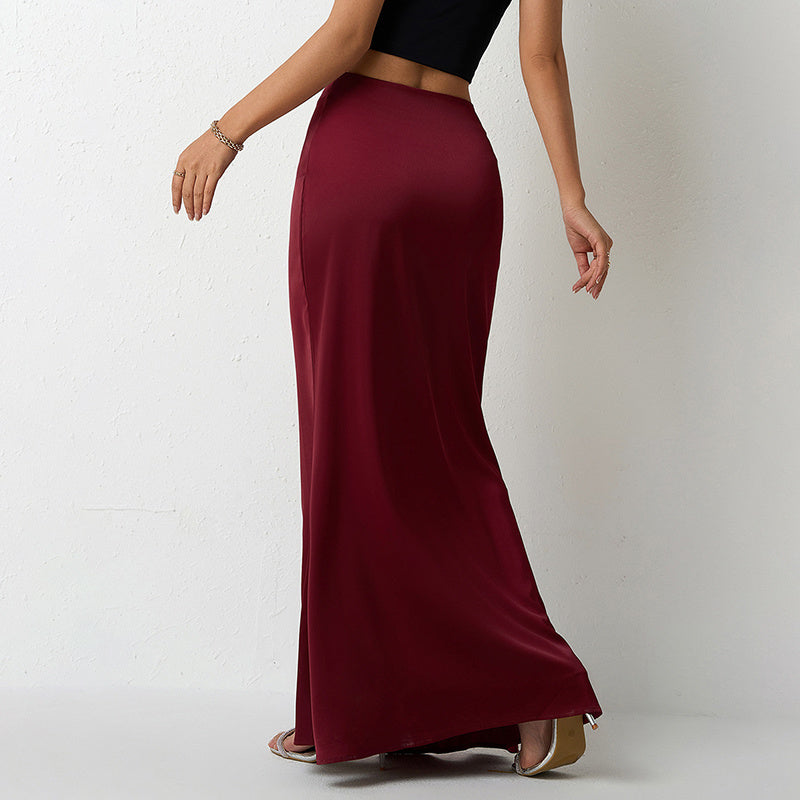 Women's Elegant Satin High Waist Flared Midi Skirt